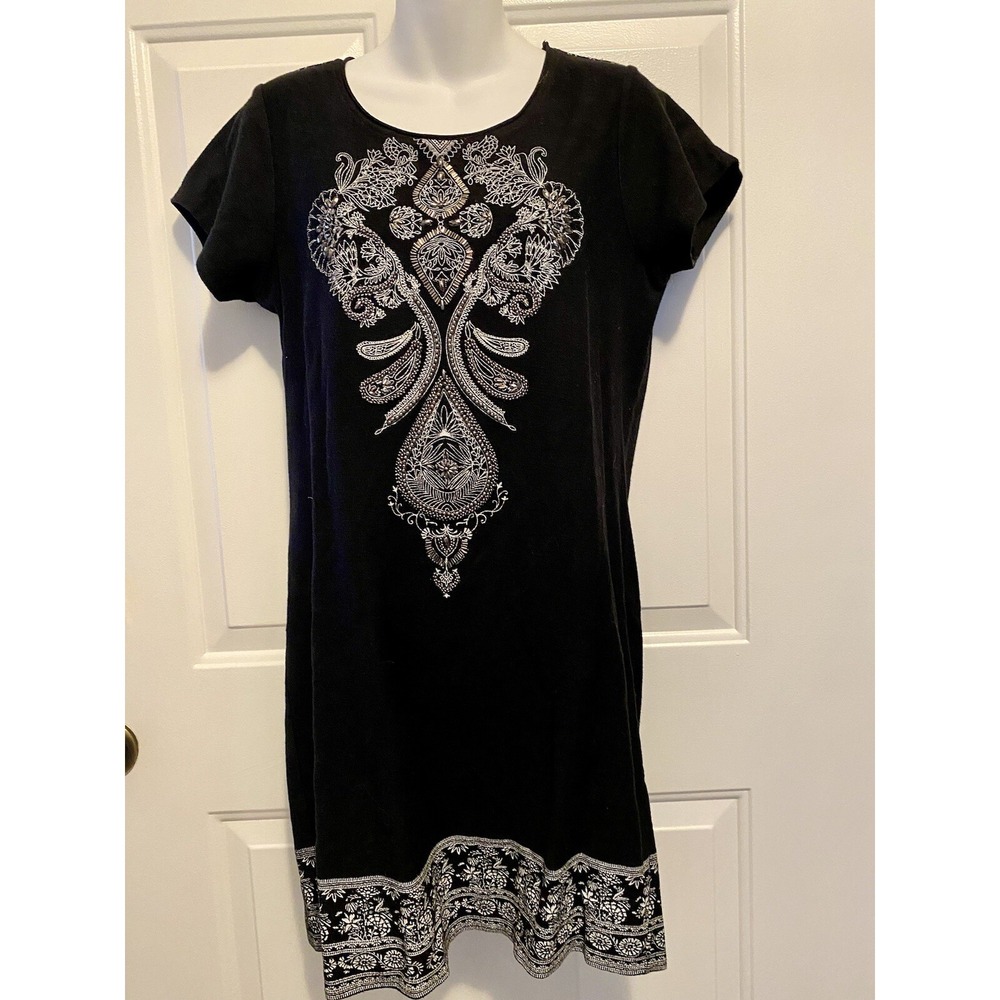 Venus Embellished Beaded Black Dress Embroidered‎ Size S Small Swimsuit Cover Up